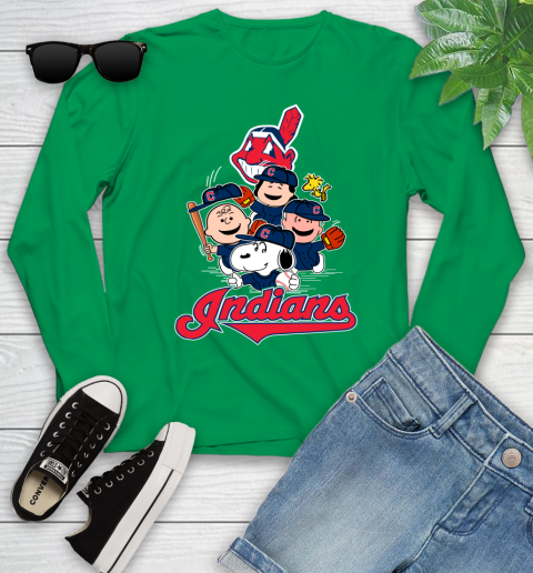 MLB Cleveland Indians Snoopy Charlie Brown Woodstock The Peanuts Movie Baseball T Shirt_000 Youth Long Sleeve 7