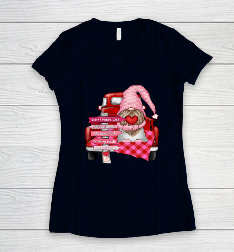 Valentine Vintage Red Truck Gnomes You And Me Valentines Day Women's V-Neck T-Shirt 2