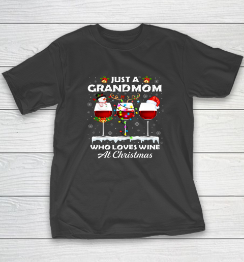 Just A Grandmom Who Loves Wine Christmas Pajama Matching T-Shirt