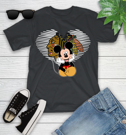 NHL Chicago Blackhawks Carolina Hurricanes The Heart Mickey Mouse Disney Hockey Youth T-Shirt