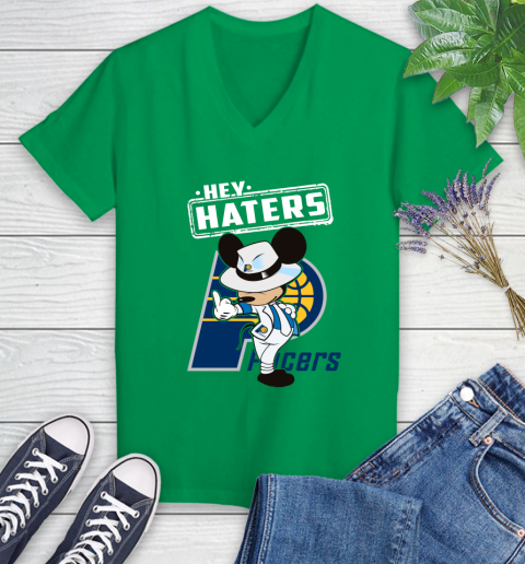 NBA Hey Haters Mickey Basketball Sports Indiana Pacers Women's V-Neck T-Shirt 5