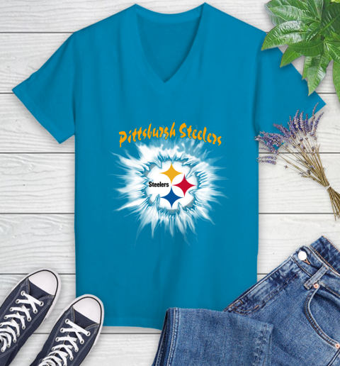 Pittsburgh Steelers NFL Football Adoring Fan Rip Sports Women's V-Neck T-Shirt 7