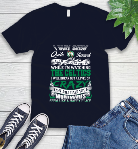 Boston Celtics NBA Basketball Don't Mess With Me While I'm Watching My Team V-Neck T-Shirt 2