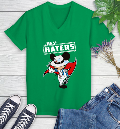 NFL Hey Haters Mickey Football Sports Tampa Bay Buccaneers Women's V-Neck T-Shirt 5