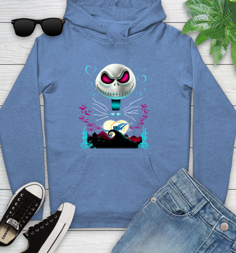 NFL Miami Dolphins Jack Skellington Sally The Nightmare Before Christmas Football Youth Hoodie 13