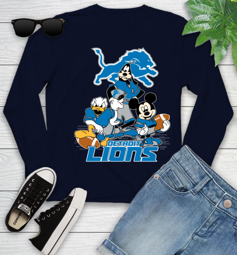 NFL Detroit Lions Mickey Mouse Donald Duck Goofy Football Shirt Youth Long Sleeve 2