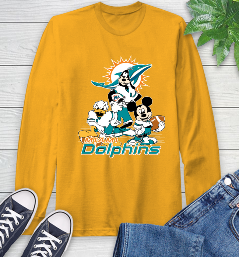 NFL Miami Dolphins Mickey Mouse Donald Duck Goofy Football Shirt Long Sleeve T-Shirt 2