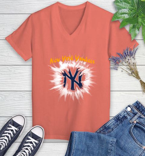 New York Yankees MLB Baseball Adoring Fan Rip Sports Women's V-Neck T-Shirt 6