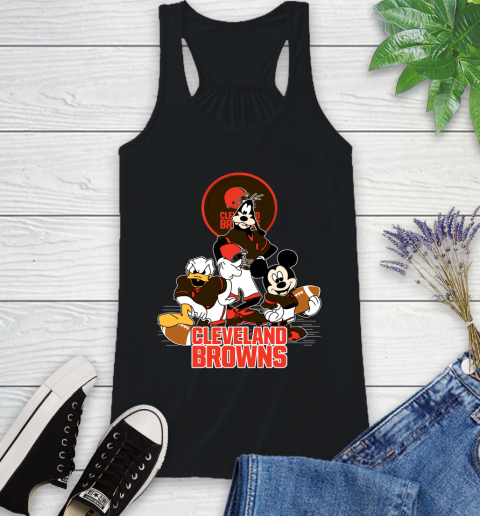 NFL Cleveland Browns Mickey Mouse Donald Duck Goofy Football Shirt Racerback Tank