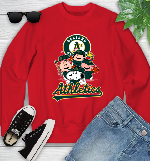 MLB Oakland Athletics Snoopy Charlie Brown Woodstock The Peanuts Movie Baseball T Shirt_000 Youth Sweatshirt 8