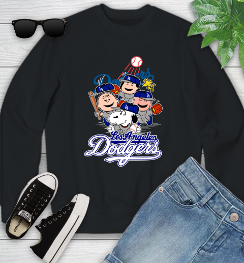 MLB Los Angeles Dodgers Snoopy Charlie Brown Woodstock The Peanuts Movie Baseball T Shirt_000 Youth Sweatshirt
