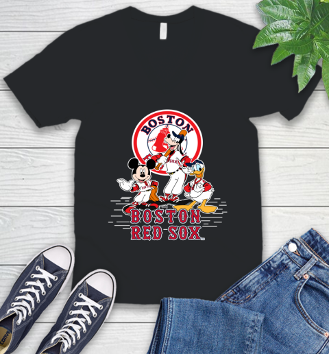 MLB Boston Red Sox Mickey Mouse Donald Duck Goofy Baseball T Shirt V-Neck T-Shirt