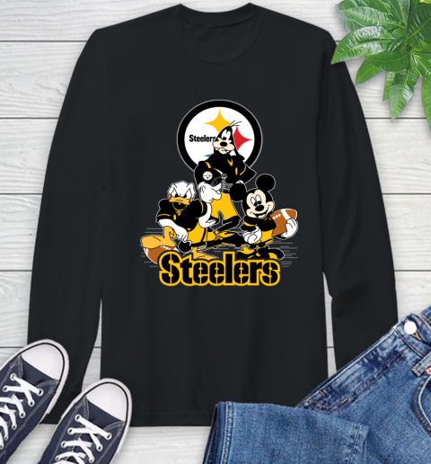 NFL Pittsburgh Steelers Mickey Mouse Donald Duck Goofy Football Shirt Long Sleeve T-Shirt