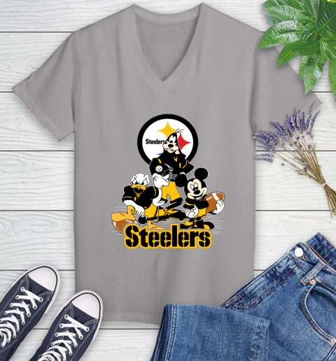 NFL Pittsburgh Steelers Mickey Mouse Donald Duck Goofy Football Shirt Women's V-Neck T-Shirt 4