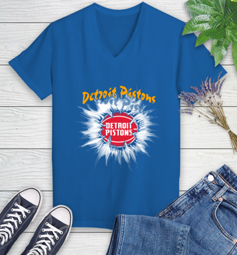 Detroit Pistons NBA Basketball Rip Sports Women's V-Neck T-Shirt 10