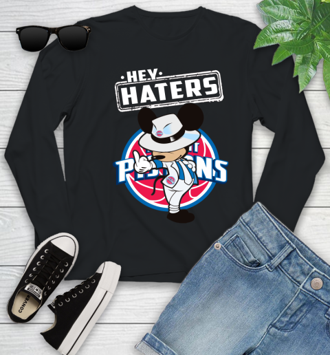 NBA Hey Haters Mickey Basketball Sports Detroit Pistons Youth Long Sleeve