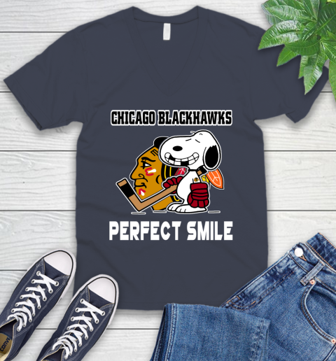 NHL Chicago Blackhawks Snoopy Perfect Smile The Peanuts Movie Hockey T Shirt V-Neck T-Shirt 8