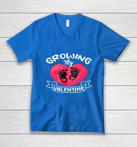Womens Growing My Valentine literally pregnant shirt Pregnancy Wife V-Neck T-Shirt 10