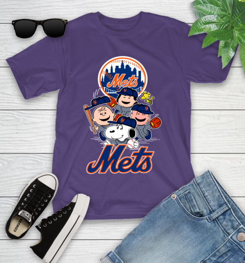MLB New York Mets Snoopy Charlie Brown Woodstock The Peanuts Movie Baseball T Shirt Youth T-Shirt 3