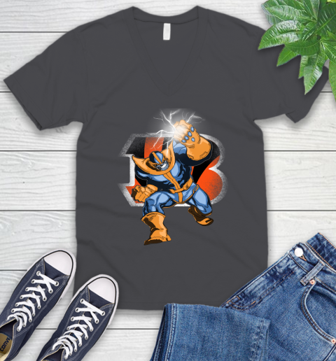 Cincinnati Bengals NFL Football Thanos Avengers Infinity War Marvel V-Neck T-Shirt 4