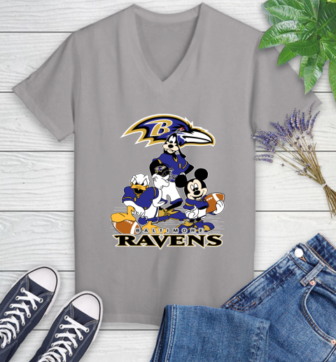 NFL Baltimore Ravens Mickey Mouse Donald Duck Goofy Football Shirt Women's V-Neck T-Shirt 5 NFL Baltimore Ravens Mickey Mouse Donald Duck Goofy Football Shirt Women's V-Neck T-Shirt - Image 5