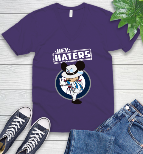 NHL Hey Haters Mickey Hockey Sports Winnipeg Jets V-Neck T-Shirt 9