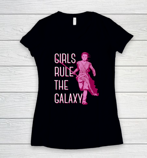 Rey Girls Rule The Galaxy Star Wars Episode 7 Women's V-Neck T-Shirt