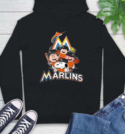 MLB Miami Marlins Snoopy Charlie Brown Woodstock The Peanuts Movie Baseball T Shirt Hoodie