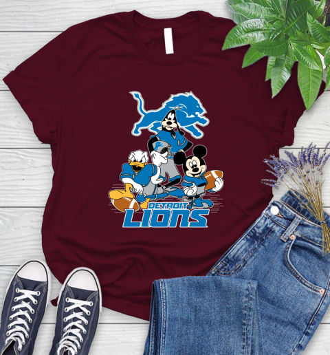 NFL Detroit Lions Mickey Mouse Donald Duck Goofy Football Shirt Women's T-Shirt 7