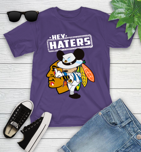 NHL Hey Haters Mickey Hockey Sports Chicago Blackhawks Youth T-Shirt 3