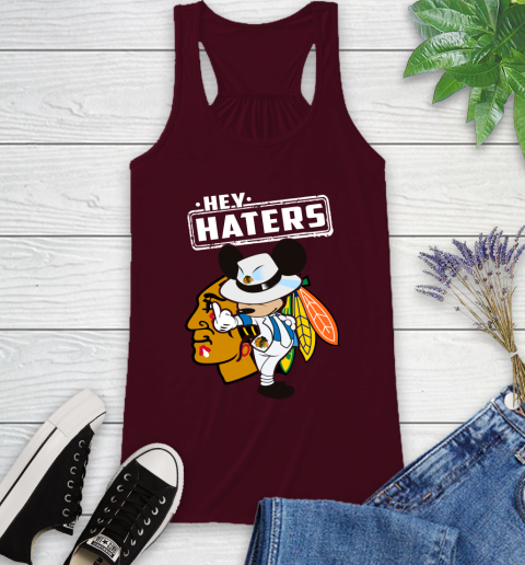 NHL Hey Haters Mickey Hockey Sports Chicago Blackhawks Racerback Tank 2