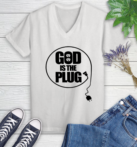 God is the plug Women's V-Neck T-Shirt