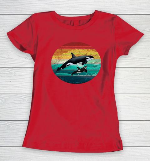 Orca Family Vintage Retro Art Killer Whale Family Women's T-Shirt 7