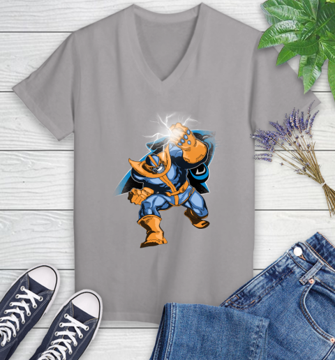Carolina Panthers NFL Football Thanos Avengers Infinity War Marvel Women's V-Neck T-Shirt 4