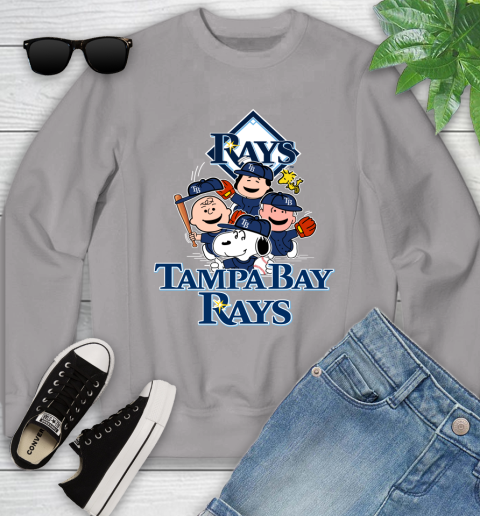 MLB Tampa Bay Rays Snoopy Charlie Brown Woodstock The Peanuts Movie Baseball T Shirt Youth Sweatshirt 3
