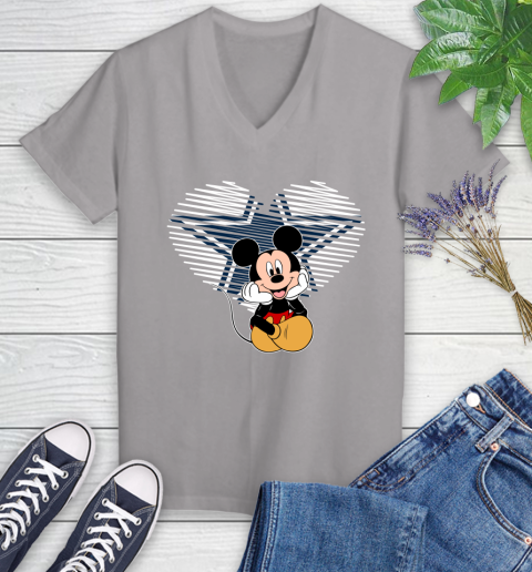 NFL Dallas Cowboys The Heart Mickey Mouse Disney Football T Shirt_000 Women's V-Neck T-Shirt 4