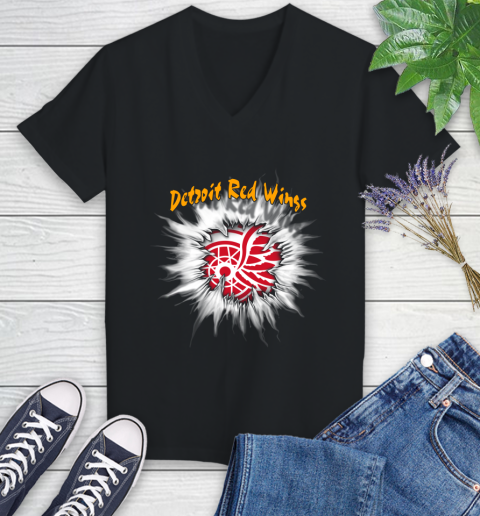 Detroit Red Wings NHL Hockey Adoring Fan Rip Sports Women's V-Neck T-Shirt