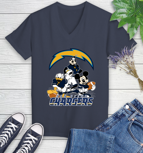 NFL San Diego Chargers Mickey Mouse Donald Duck Goofy Football Shirt Women's V-Neck T-Shirt 12