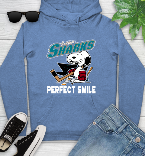 NHL San Jose Sharks Snoopy Perfect Smile The Peanuts Movie Hockey T Shirt Youth Hoodie 13