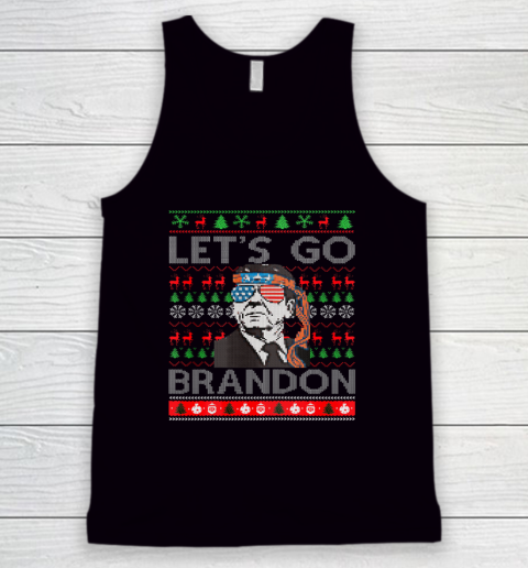 Let's Go Brandon Reagan America Christmas Sweater Anti Biden FJB Ugly Tank Top