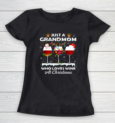 Just A Grandmom Who Loves Wine Christmas Pajama Matching Women's T-Shirt