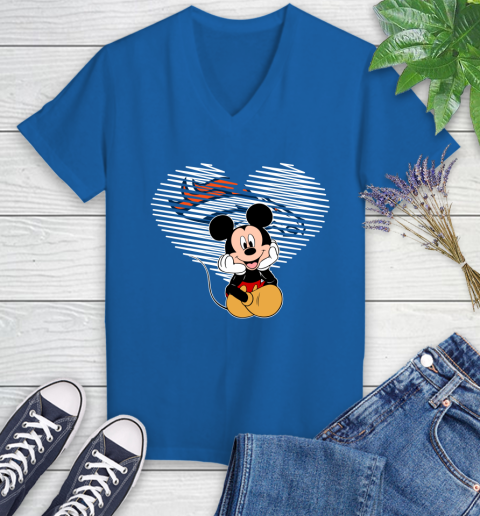 NFL Denver Broncos The Heart Mickey Mouse Disney Football T Shirt_000 Women's V-Neck T-Shirt 10