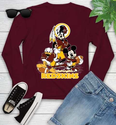 NFL Washington Redskins Mickey Mouse Donald Duck Goofy Football Shirt Youth Long Sleeve 6