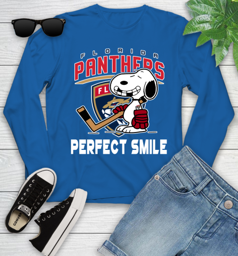 NHL Florida Panthers Snoopy Perfect Smile The Peanuts Movie Hockey T Shirt Youth Long Sleeve 10