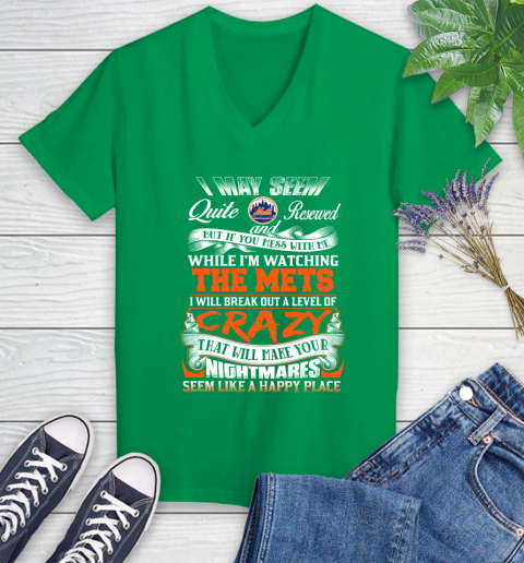 New York Mets MLB Baseball Don't Mess With Me While I'm Watching My Team Women's V-Neck T-Shirt 5