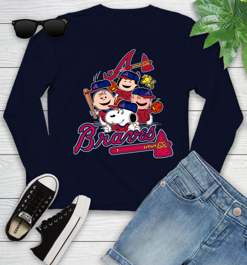 MLB Atlanta Braves Snoopy Charlie Brown Woodstock The Peanuts Movie Baseball T Shirt Youth Long Sleeve 2