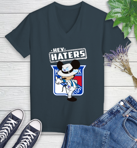 NHL Hey Haters Mickey Hockey Sports New York Rangers Women's V-Neck T-Shirt 8