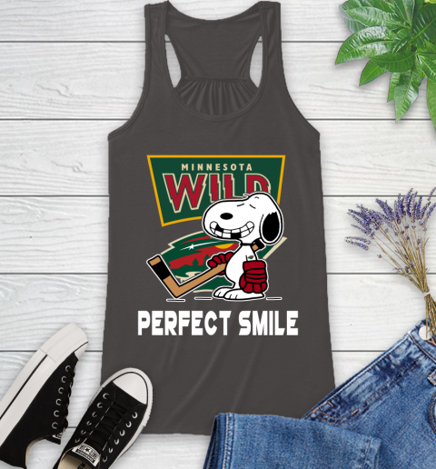 NHL Minnesota Wild Snoopy Perfect Smile The Peanuts Movie Hockey T Shirt Racerback Tank 11
