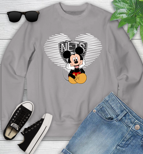 NBA Brooklyn Nets The Heart Mickey Mouse Disney Basketball Youth Sweatshirt 3