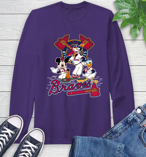 MLB Atlanta Braves Mickey Mouse Donald Duck Goofy Baseball T Shirt Long Sleeve T-Shirt 5